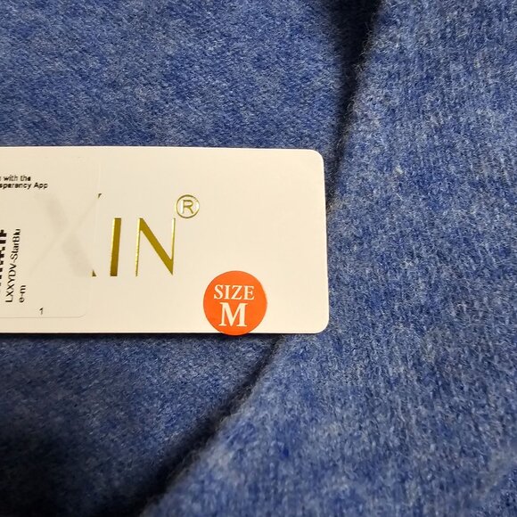 Liny Xin Womens V-Neck Superfine Merino Wool Sweater Sz M Blue Academia Preppy - Picture 6 of 10